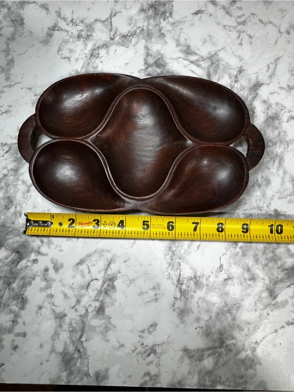 Lot of 2 Monkey Pod Light/Dark Wood Serving Bowls Tray